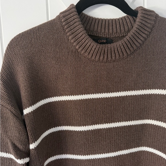 Quince Brown Striped Crewneck Sweater, 100% Organic Cotton - Picture 3 of 9